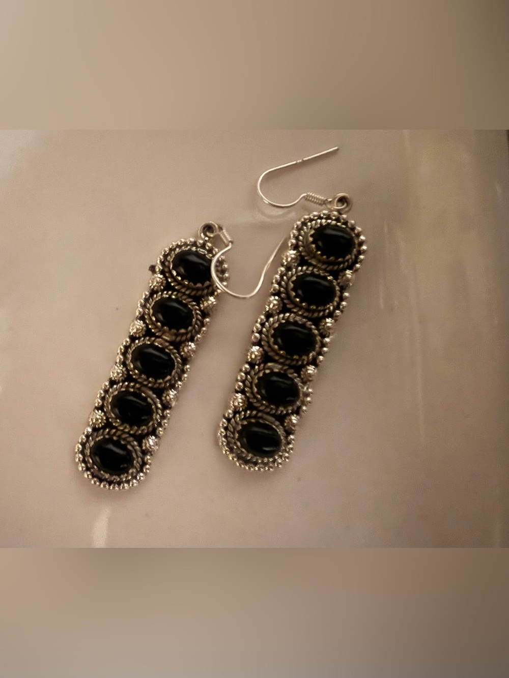 925 Sterling Silver Black Onyx Drop Earrings